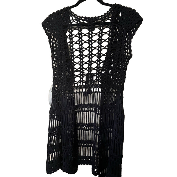 Simply Irresistible Womens Cover Up Sz Small Boho Hippie Beachy Black Crochet - Picture 5 of 9
